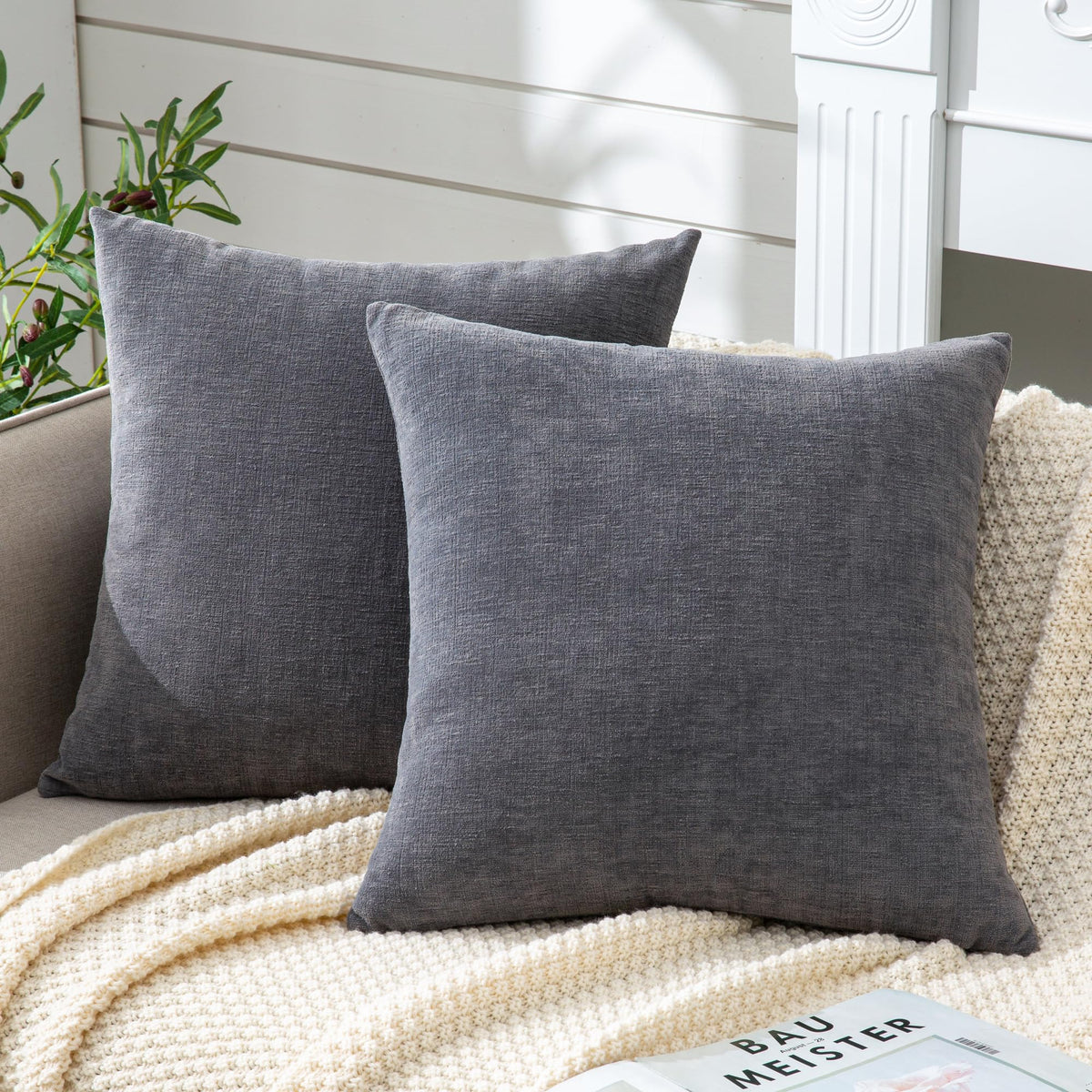 GAWAMAY Decorative Square Throw Pillow Covers 18"x18" Inch Set of 2, Super Soft Chenille Pillows Cover Fall Pillowcase for Living Room Bedroom Sofa Couch Cushion Cover Navy Blue 45x45cm (Only Covers)
