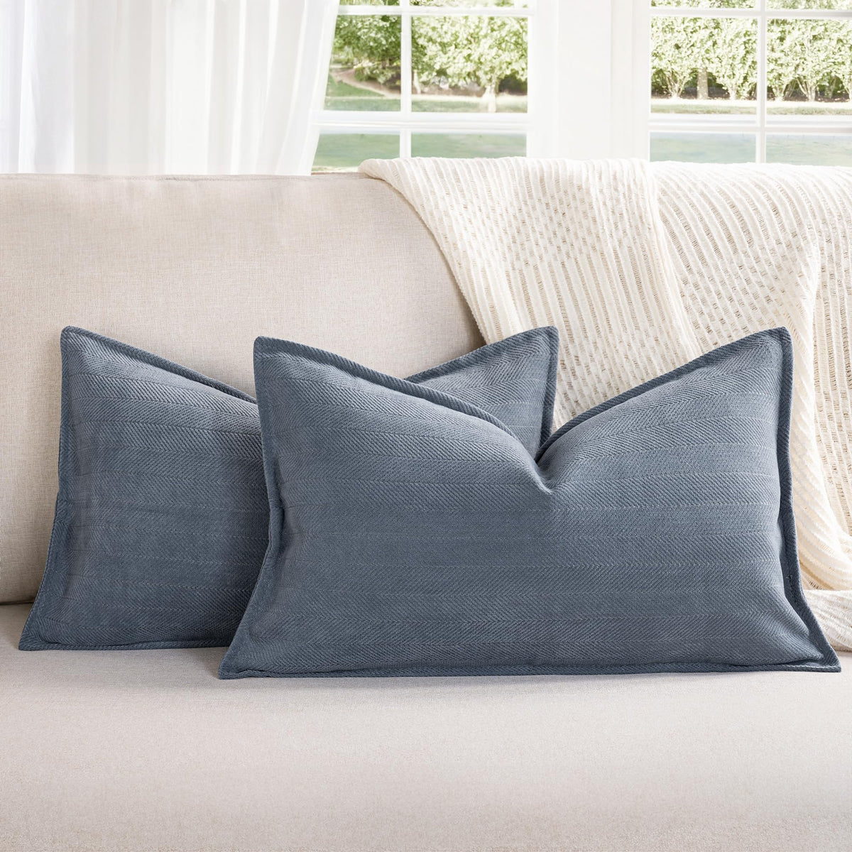 ZWJD Beige Pillow Covers 20x20 Set of 2 Chenille Throw Pillow Covers with Elegant Design Soft and Luxurious Decorative Throw Pillows for Couch, Bed, and Home Decor
