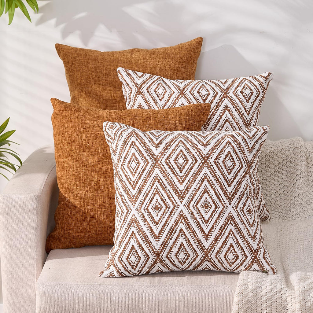 HPUK Throw Pillow Covers 18x18 Set of 4, Blue Patterned & Solid Covers