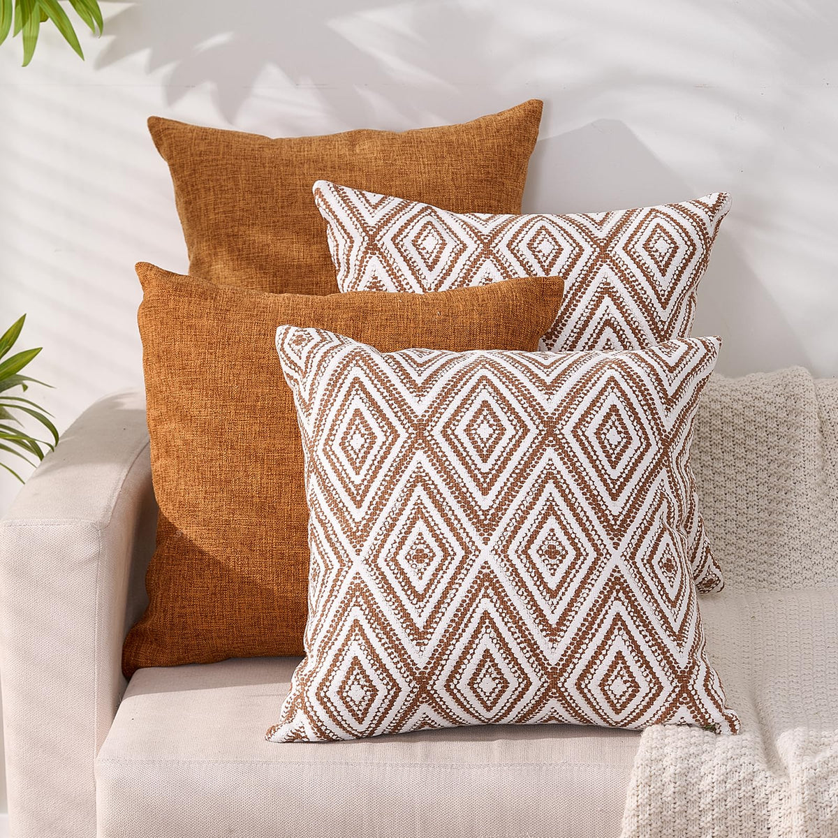 HPUK Throw Pillow Covers 18x18 Set of 4, Blue Patterned & Solid Covers