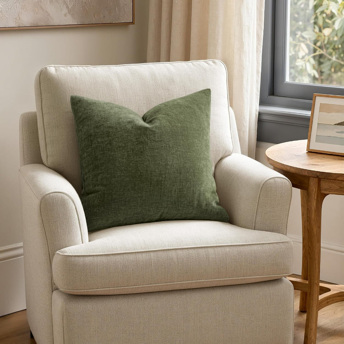 MIULEE Olive Green Chenille Couch Throw Pillow Covers, 18x18