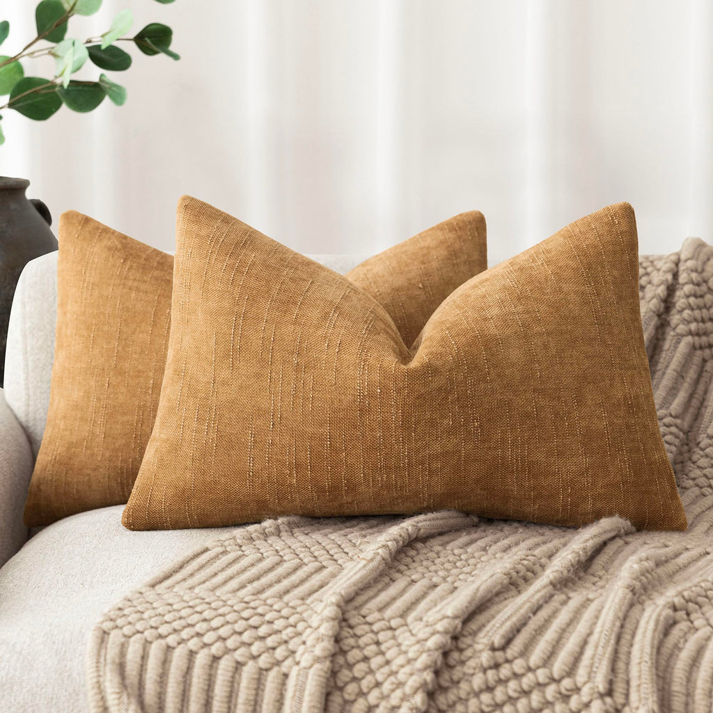 Foindtower Solid Textured Chenille Throw Pillow Covers 20x20 Inch,Taupe