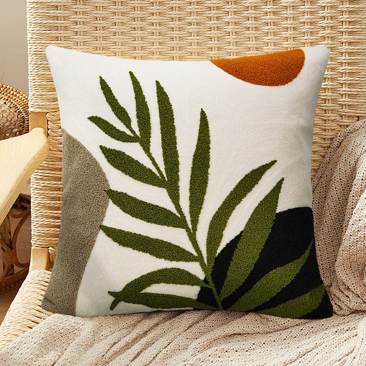 Merrycolor Boho Lumbar Throw Pillow Covers 12x20 Tufted Abstract Mid Century Modern Pillowcases Bohemian Aesthetic Decorative Pillows for Couch Bed Sofa Living Room (1PC,Green and Black)