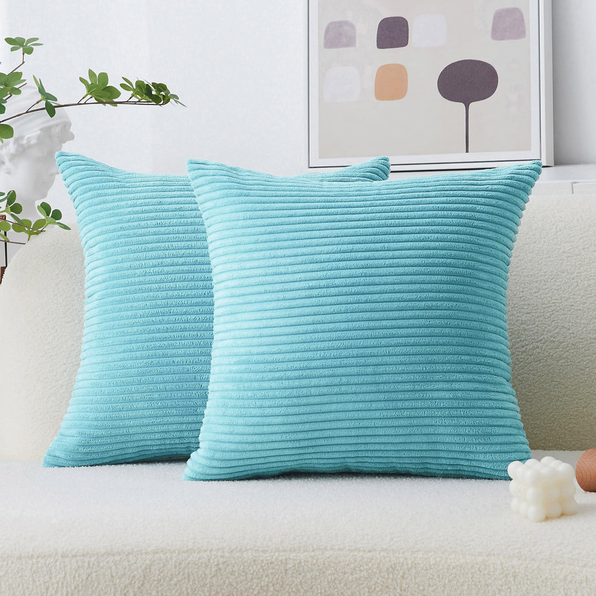 Home Brilliant Yellow Pillow Covers Summer Decorative Set of 2 Striped Corduroy Plush Velvet Throw Pillow Covers for Couch Decor, 18x18 inch, Light Yellow