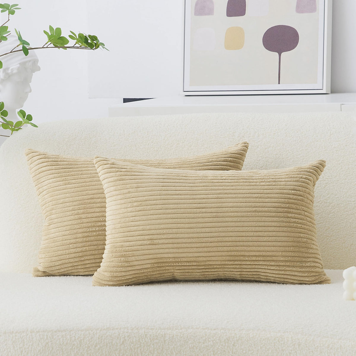 Home Brilliant Yellow Pillow Covers Summer Decorative Set of 2 Striped Corduroy Plush Velvet Throw Pillow Covers for Couch Decor, 18x18 inch, Light Yellow