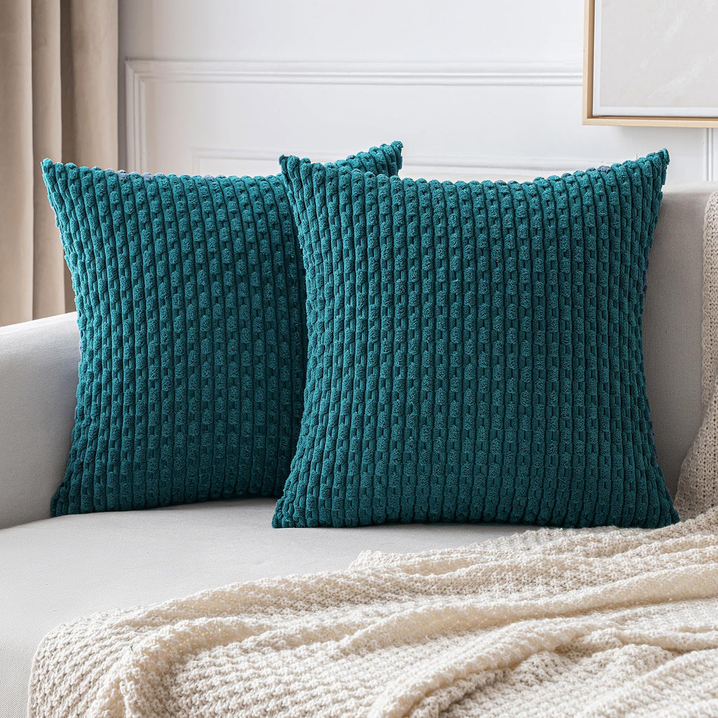 MIULEE Decorative Throw Pillow Covers 20x20 Cream White Textured Corduroy