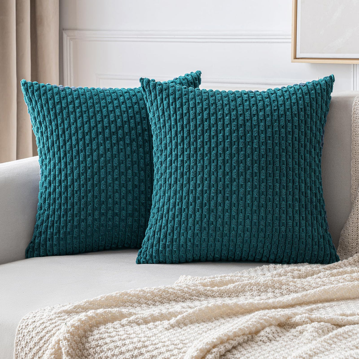 MIULEE Decorative Throw Pillow Covers 20x20 Cream White Textured Corduroy