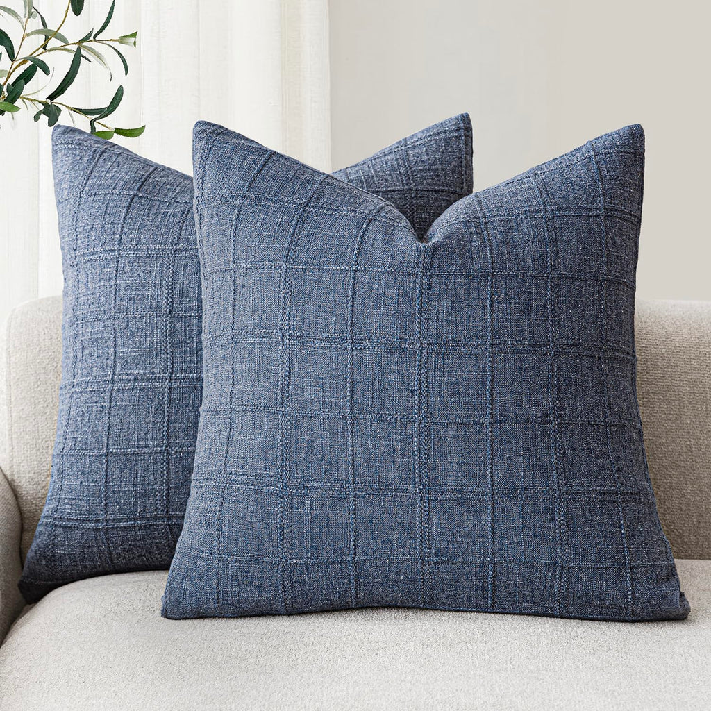 Foindtower Boho Linen Check Decorative Throw Pillow Cover 20×20 Olive Green