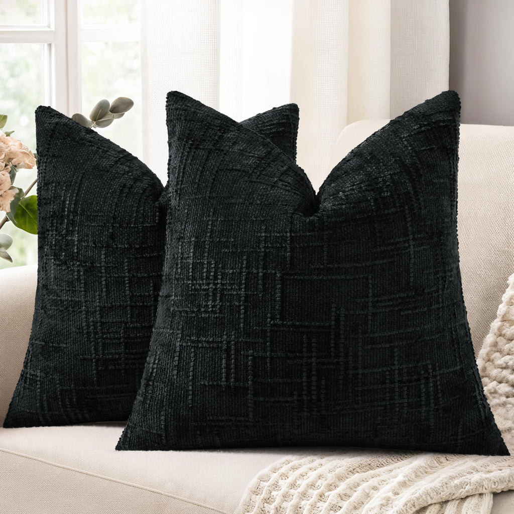 decorUhome Textured Chenille Throw Pillow Covers 18x18 Set of 2 Cream White