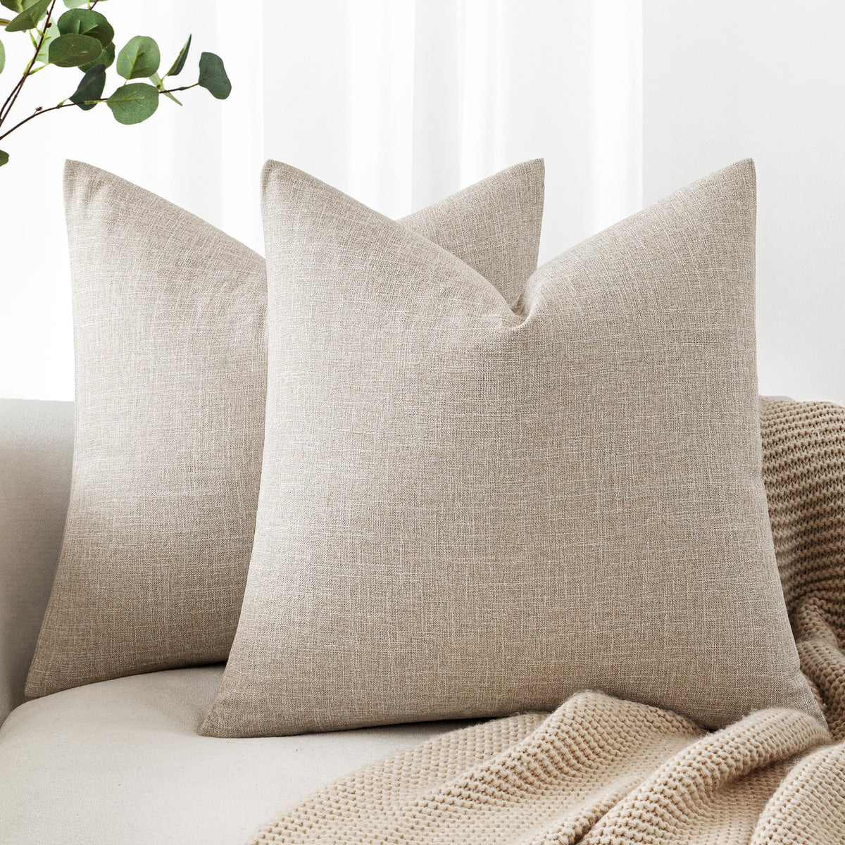 MIULEE Pack of 2 Linen Textured Pillow Covers, 18x18 Inch Light Blue