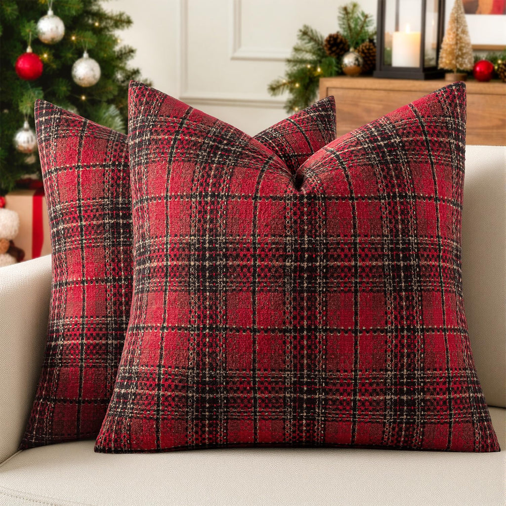 MIULEE Tartan Plaid Throw Pillow Covers Fall 18x18 Inch Coffee Brown