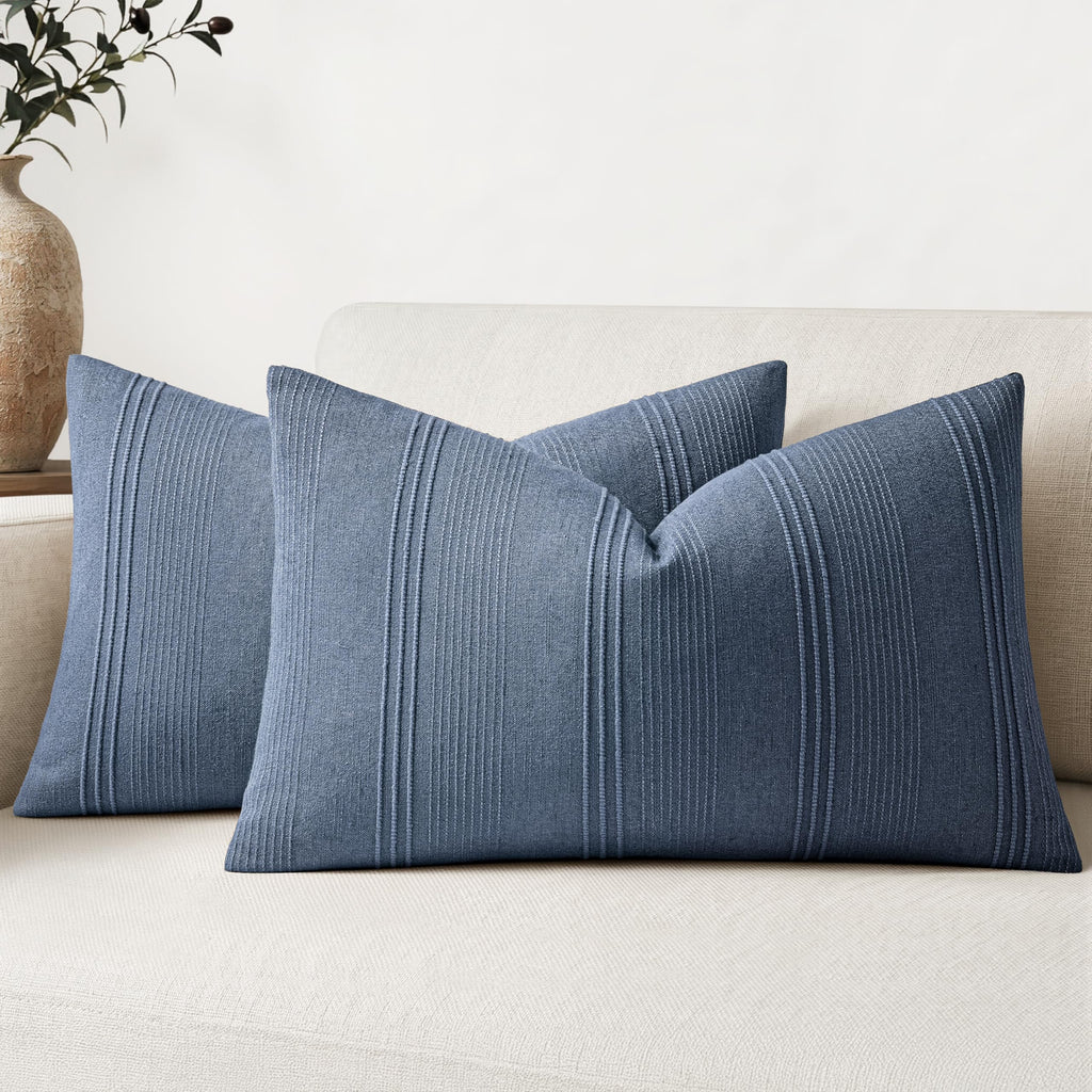 MIULEE Decorative Striped Throw Pillow Covers 20x20 Inch Olive Green 2 Pack