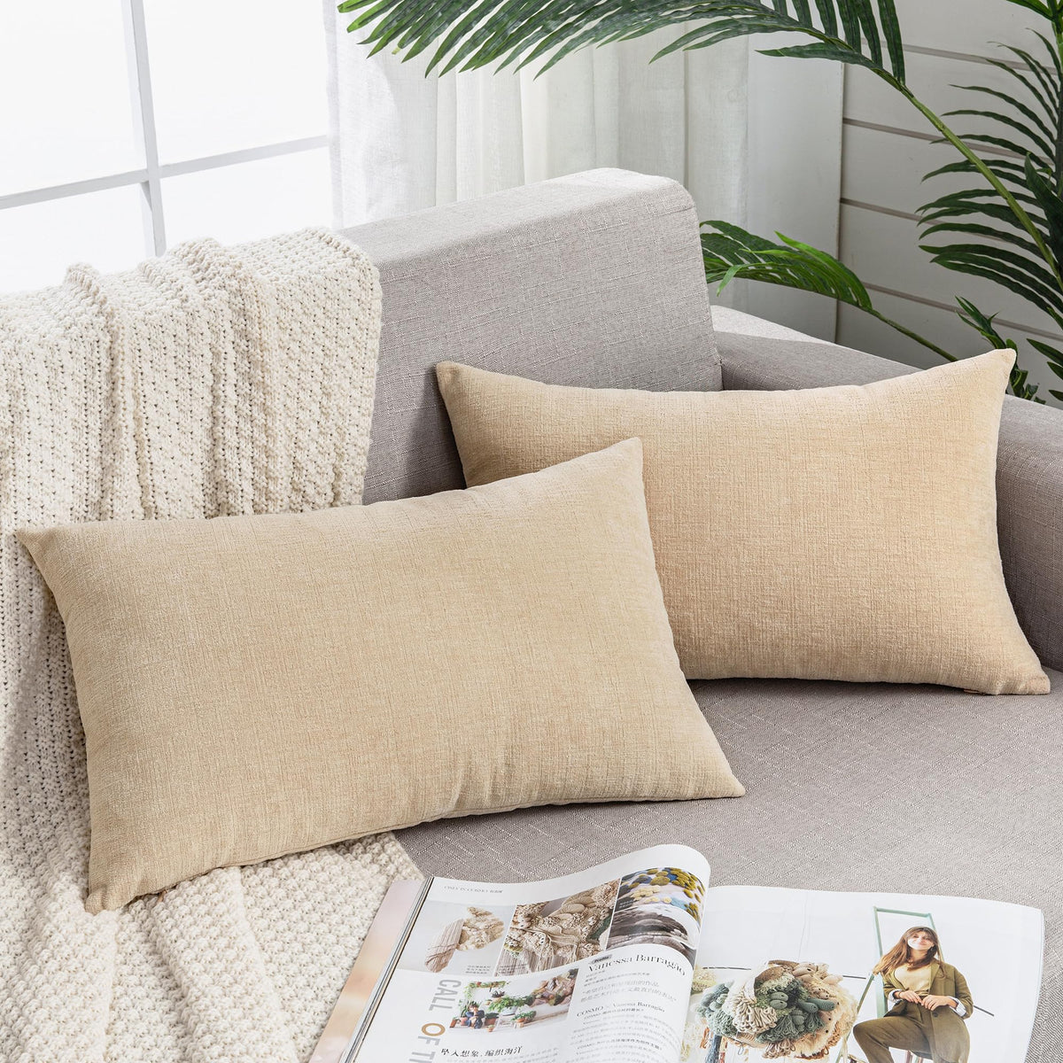 GAWAMAY Lumbar Support Pillow Decorative Rectangle Throw Pillow Covers 12"x20" Inch Set of 2, Soft Chenille Pillowcase for Living Room Bedroom Sofa Couch Cushion Cover Navy Blue 30x50cm (ONLY Covers)