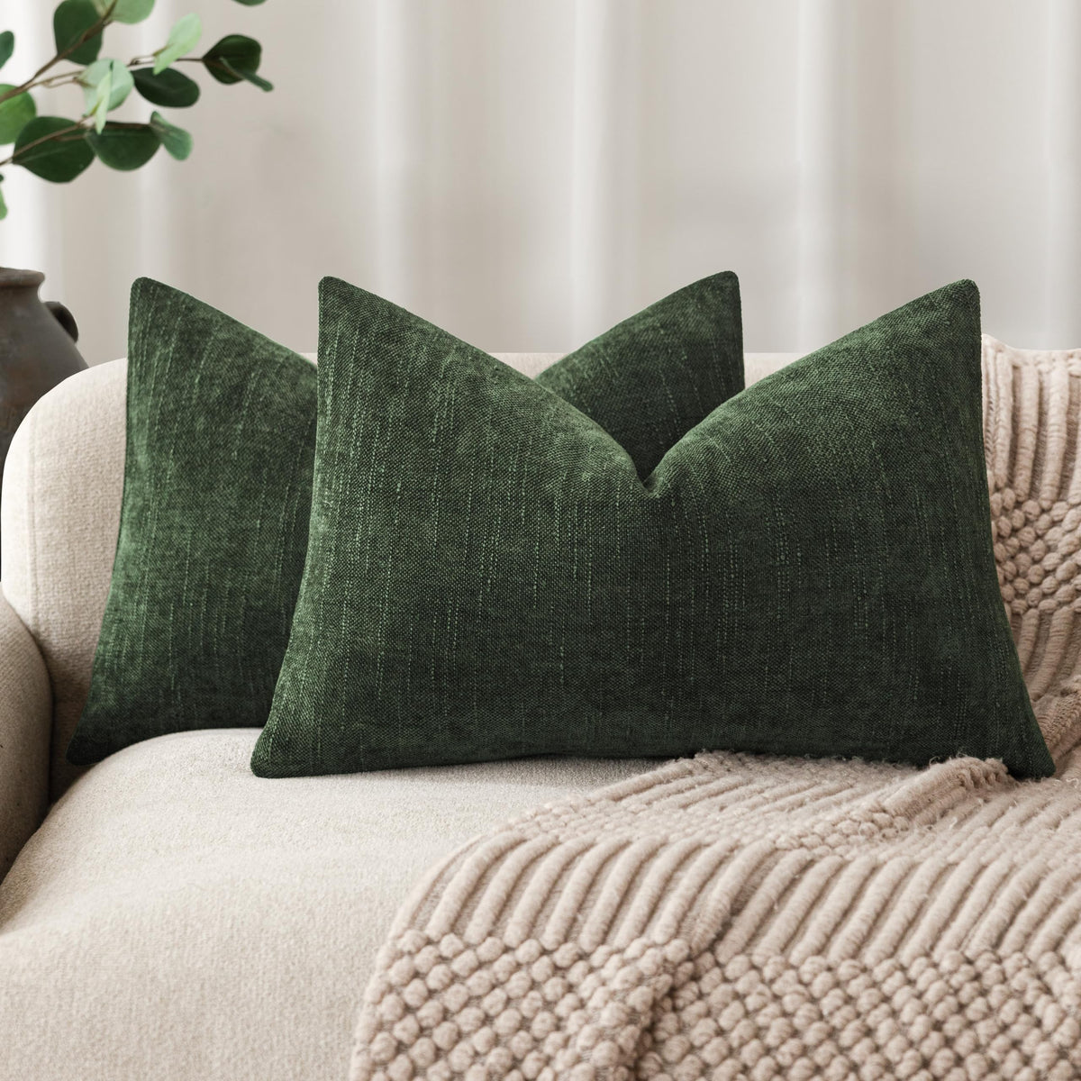 Foindtower Solid Textured Chenille Throw Pillow Covers 20x20 Inch,Taupe