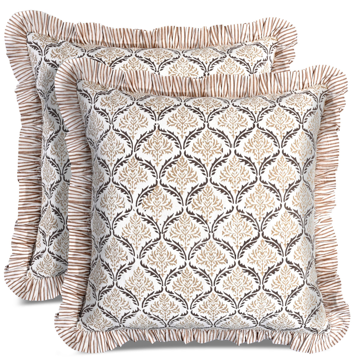 CPC Block Print Ruffle Throw Pillow Cover Emerald Green 20"x20", Pack of 2