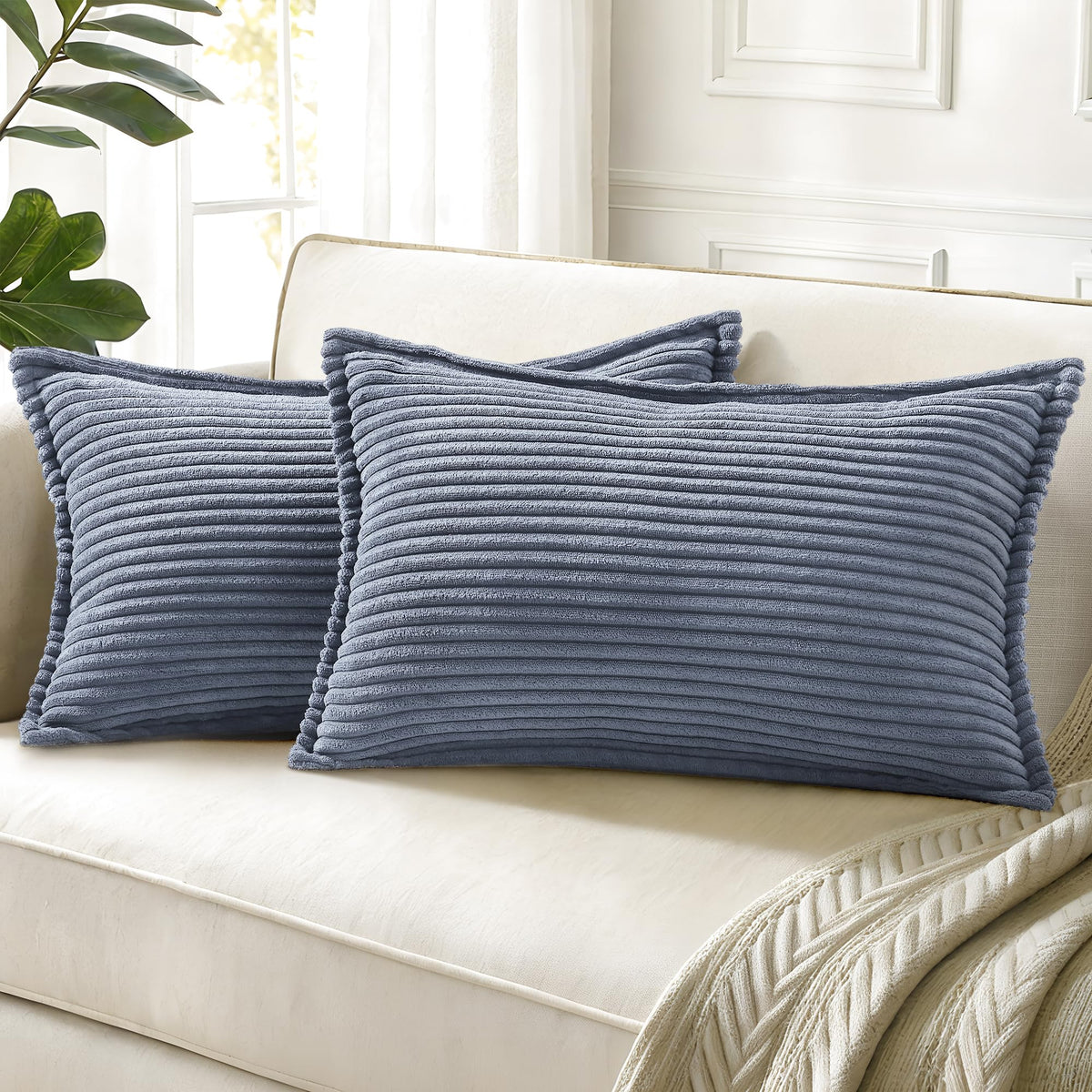 decorUhome Fall Corduroy Navy Blue Throw Pillow Covers 24x24 Set of 2