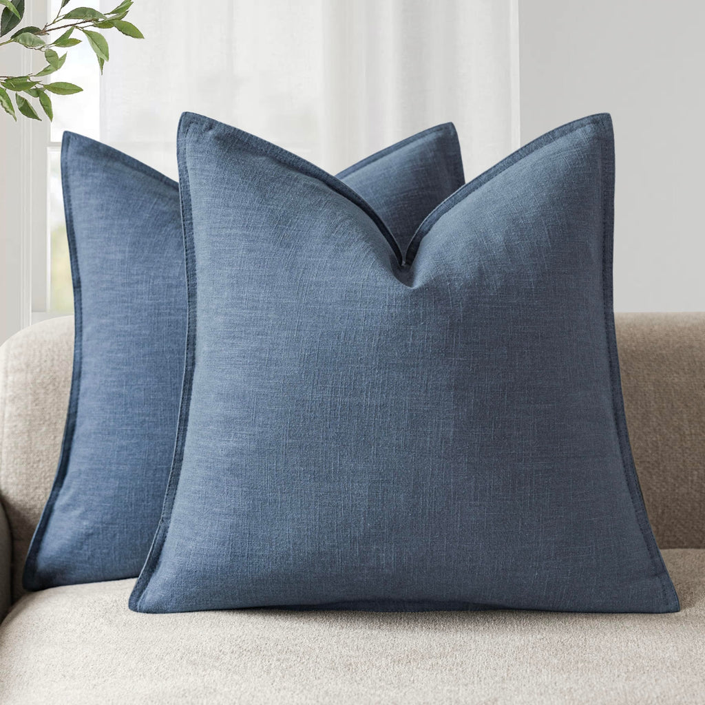 Foindtower Linen Solid Decorative Throw Pillow Covers 20x20 Natural Beige