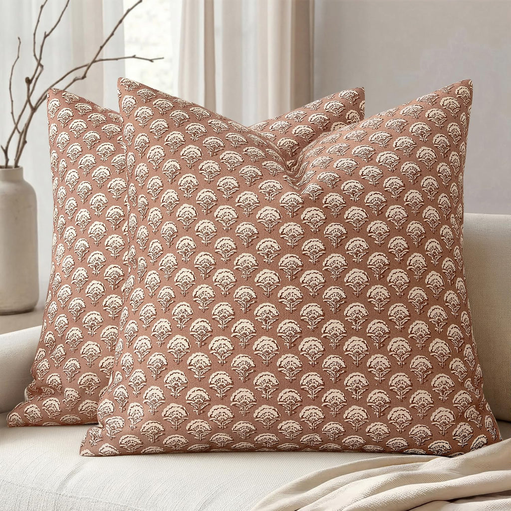 MIULEE Floral Print Decorative Pillow Covers 18x18, Light Taupe