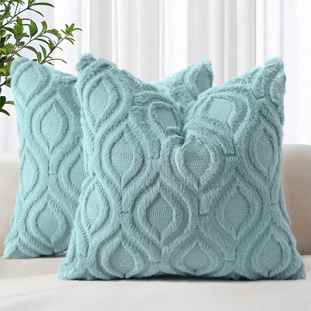decorUhome Faux Fur Plush Soft Beige Throw Pillow Covers 18x18 Set of 2