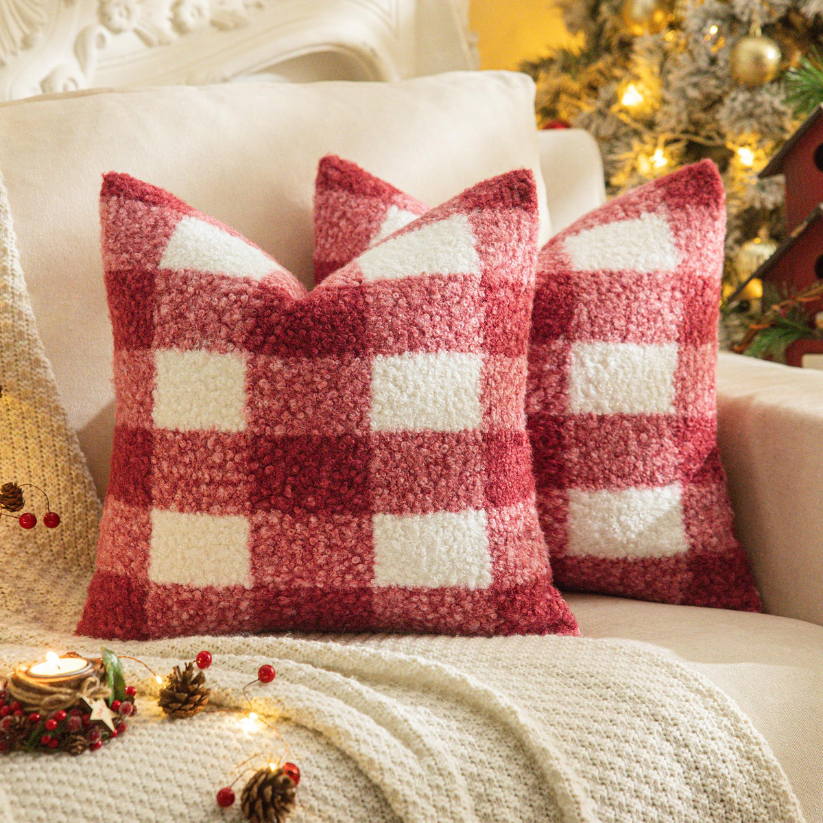 AQOTHES Plaid Fall Throw Pillow Covers Orange 18x18 Inch Set of 2