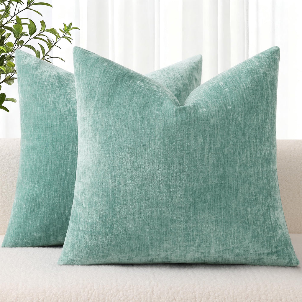 decorUhome Soft Chenille Moss Green Throw Pillow Covers 18X18 Set of 2