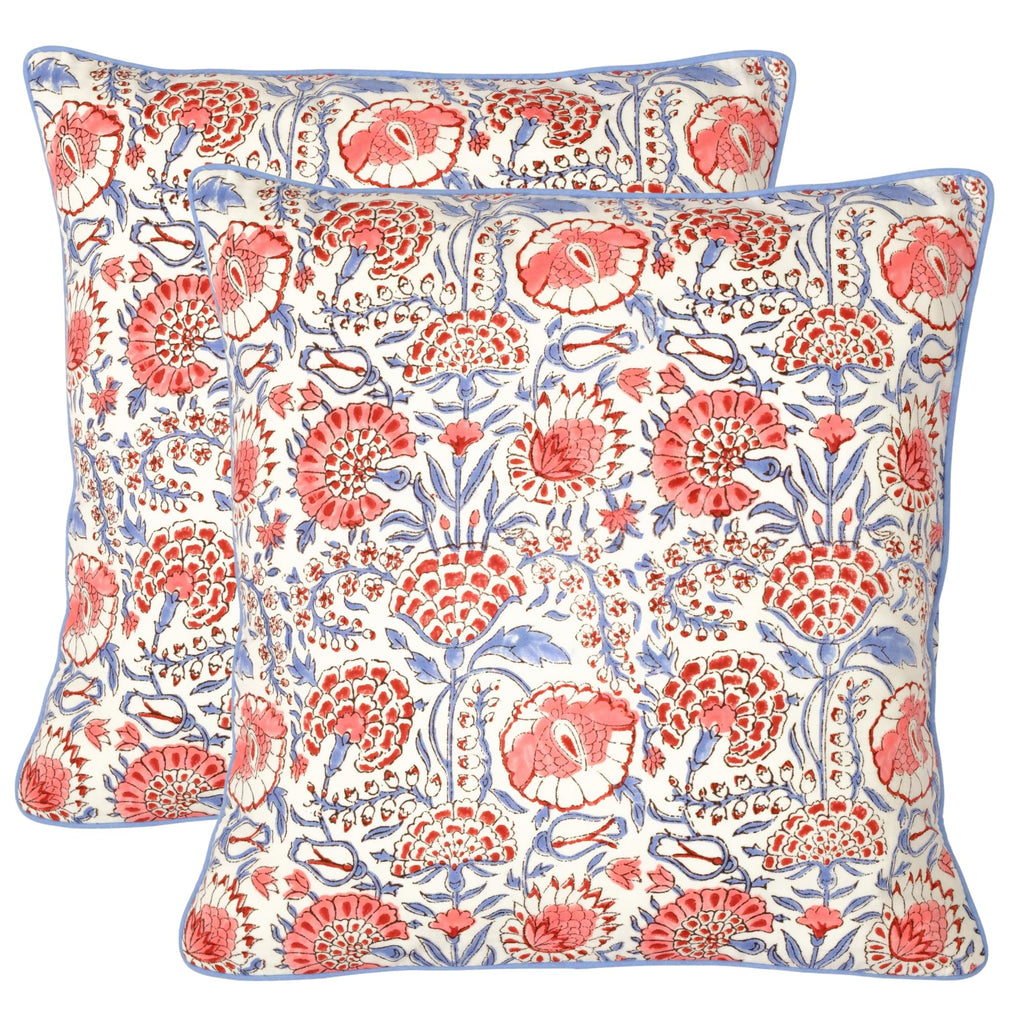 Ridhi Block Print Columbia Blue Pillow Cover 18" x 18" (Pack of 2) Decorative Couch Pillows for Living Room, Chic Boho Cute Outdoor Pillows Covers Gifts for Spring, Easter and Valentine