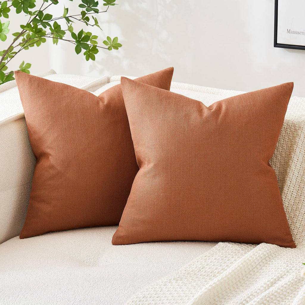 MIULEE Pack of 2 Linen Textured Pillow Covers, 18x18 Inch Light Blue