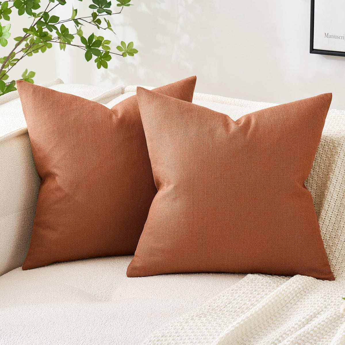 MIULEE Pack of 2 Linen Textured Pillow Covers, 18x18 Inch Light Blue