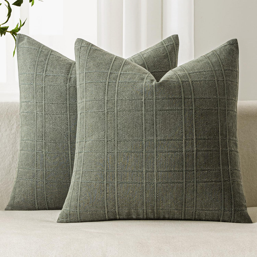 MIULEE Linen Plaid Pillow Covers Decorative 20x20 Natural Beige