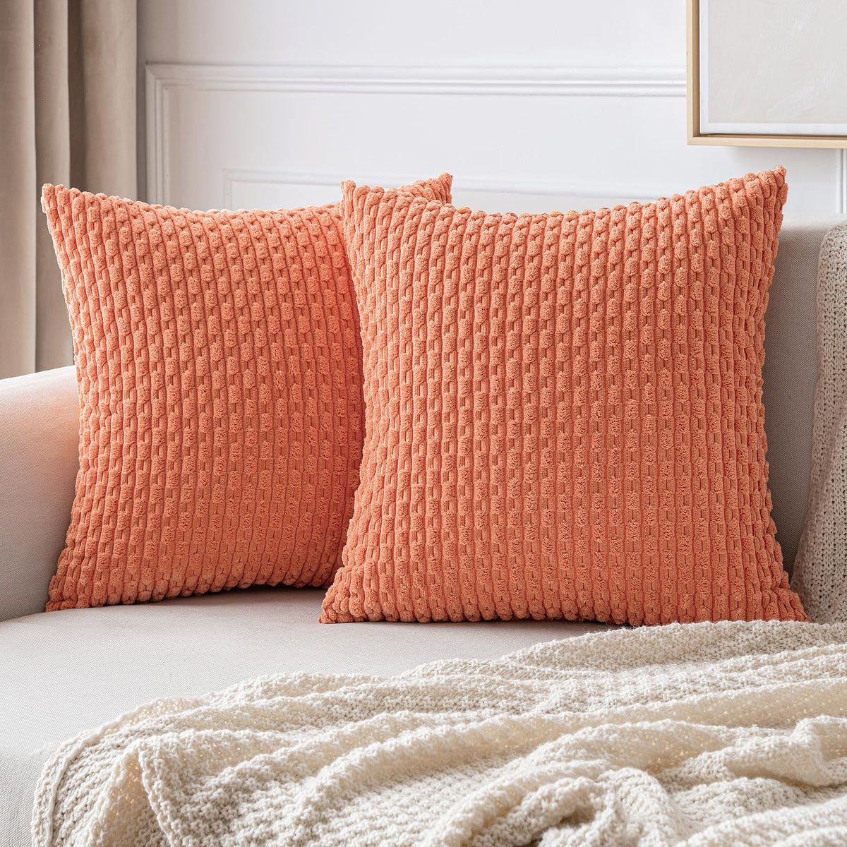 MIULEE Decorative Throw Pillow Covers 20x20 Cream White Textured Corduroy