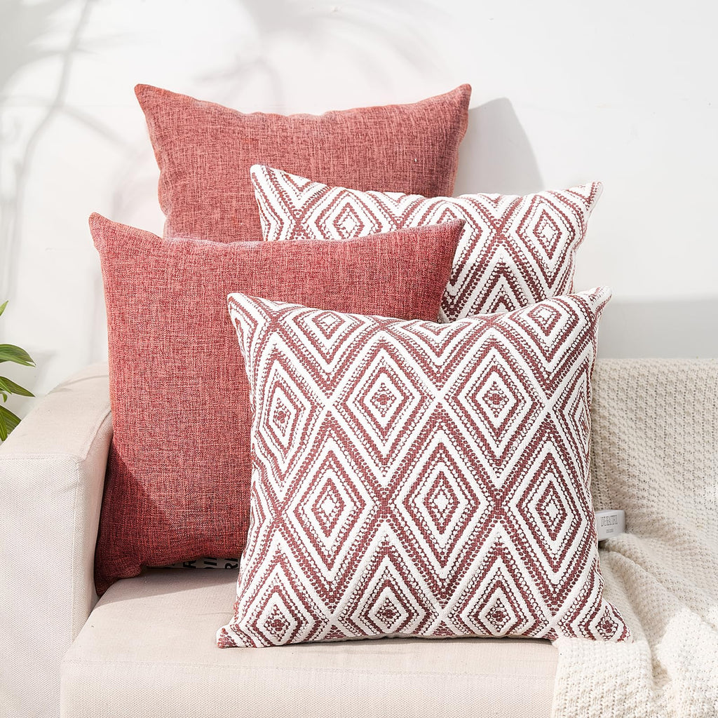 HPUK Throw Pillow Covers 18x18 Set of 4, Blue Patterned & Solid Covers