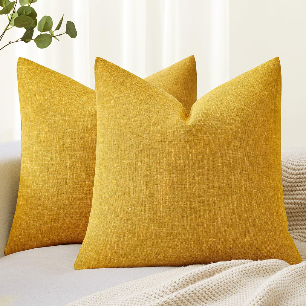 MIULEE Pack of 2 Linen Textured Pillow Covers, 18x18 Inch Light Blue