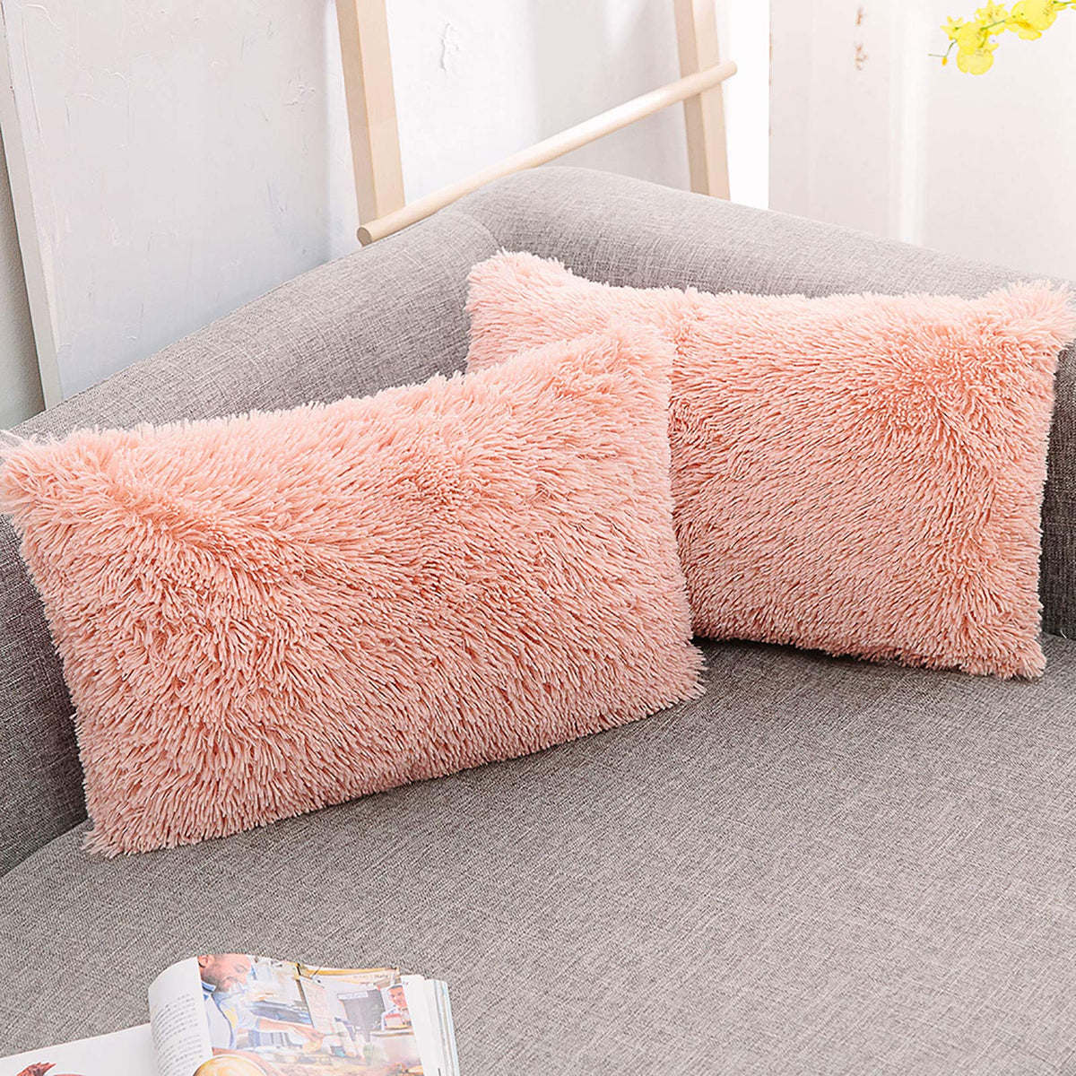 NordECO HOME Luxury Soft Faux Fur Fleece Cushion Cover Pillowcase Spring Decorative Throw Pillows Covers, No Pillow Insert, 18" x 18" Inch, White, 2 Pack