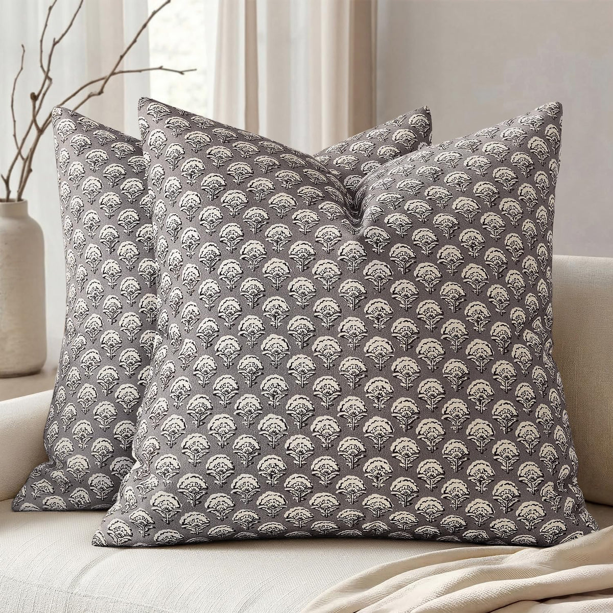 MIULEE Floral Print Decorative Pillow Covers 18x18, Light Taupe