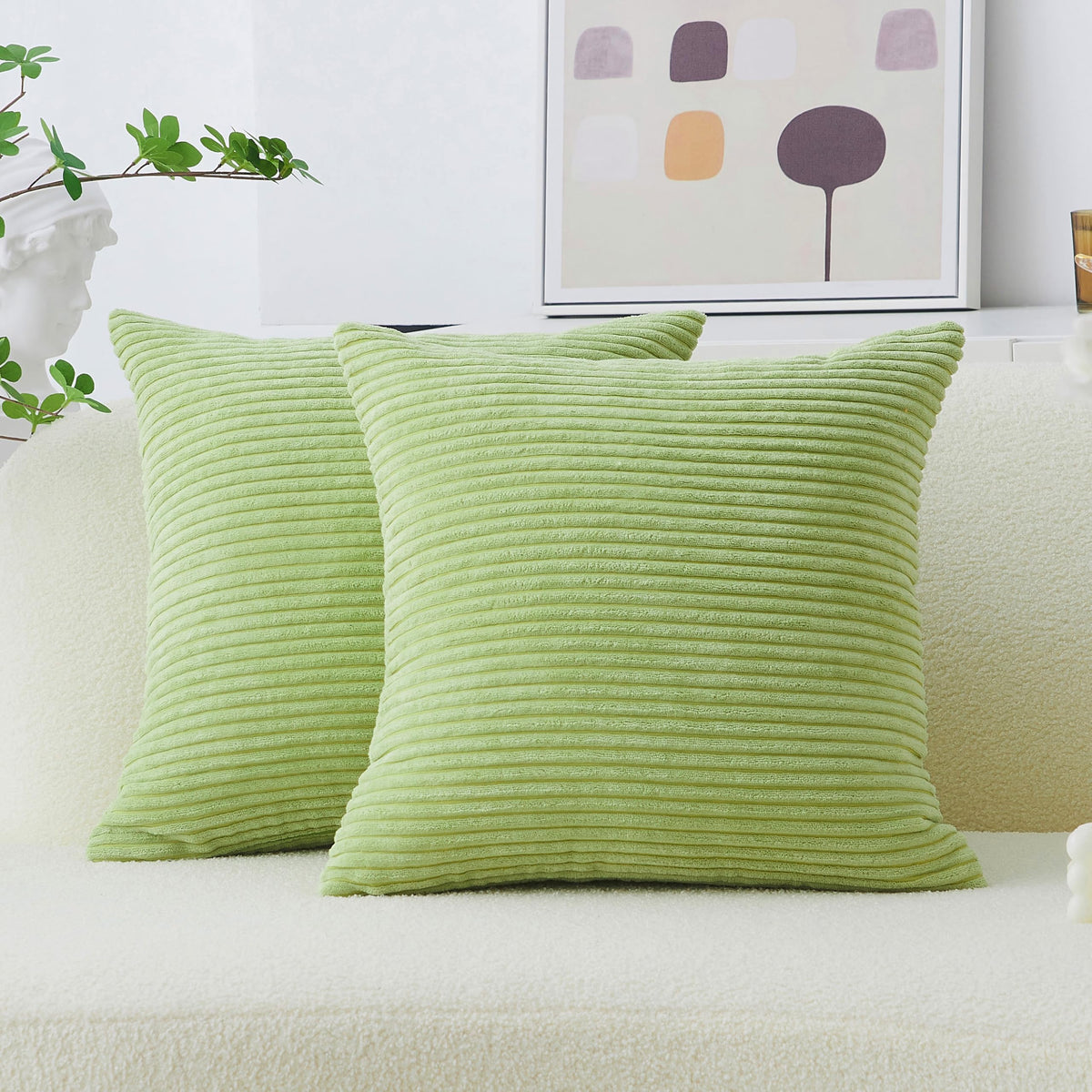 Home Brilliant Yellow Pillow Covers Summer Decorative Set of 2 Striped Corduroy Plush Velvet Throw Pillow Covers for Couch Decor, 18x18 inch, Light Yellow