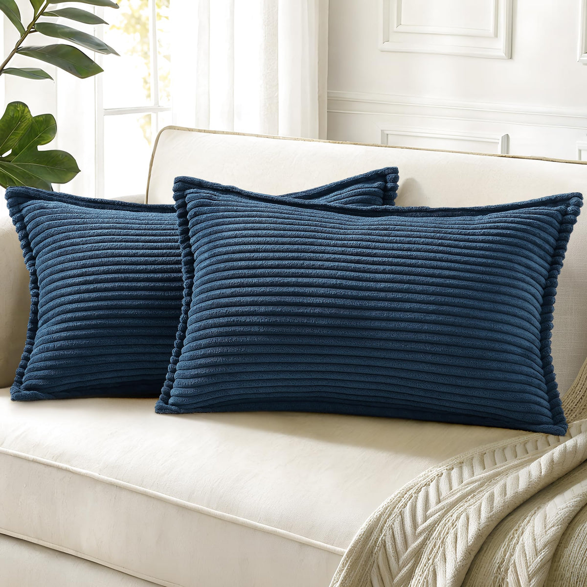 decorUhome Fall Corduroy Navy Blue Throw Pillow Covers 24x24 Set of 2