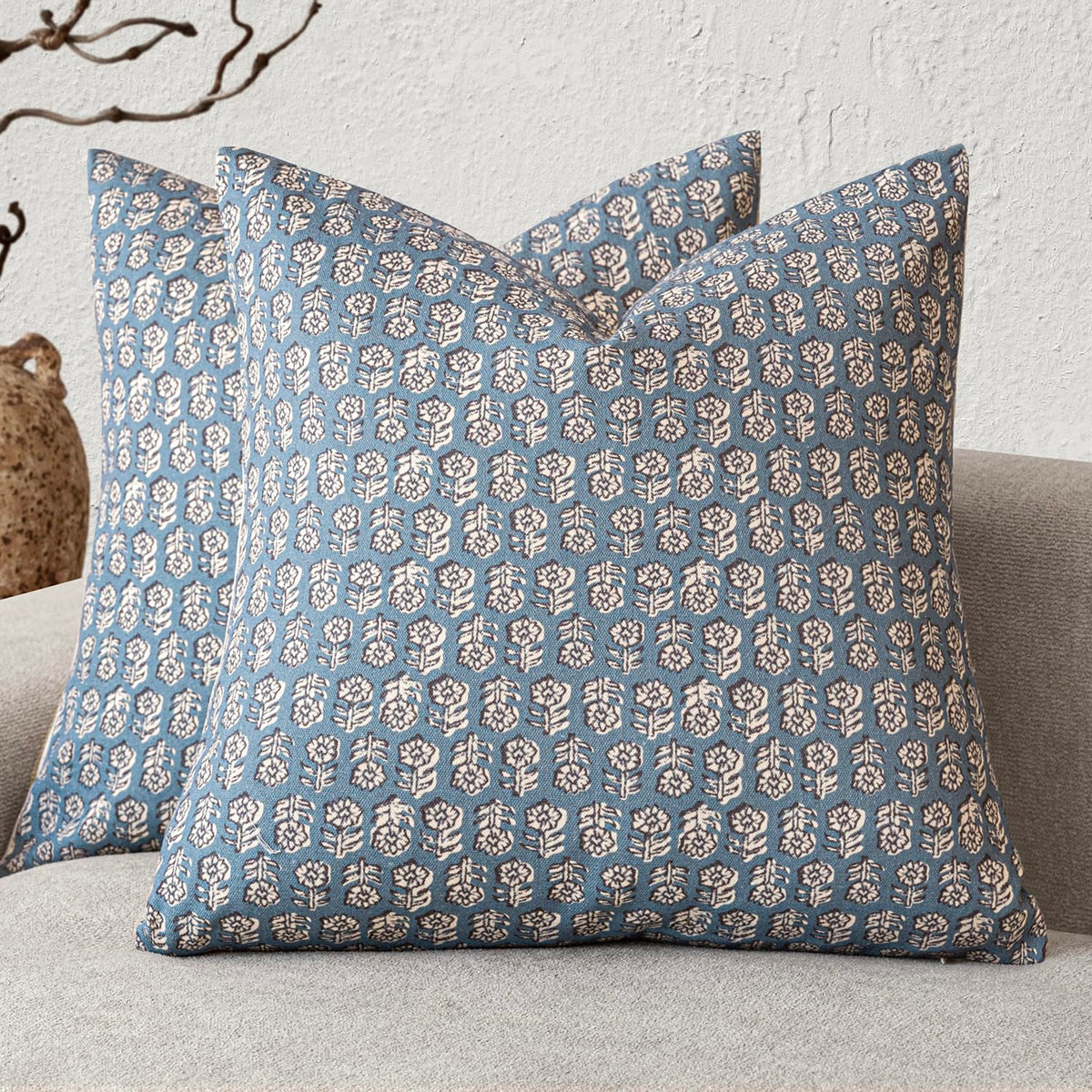 Foindtower Decorative Floral Print Throw Pillow Covers 20×20 Inch,Tan Taupe