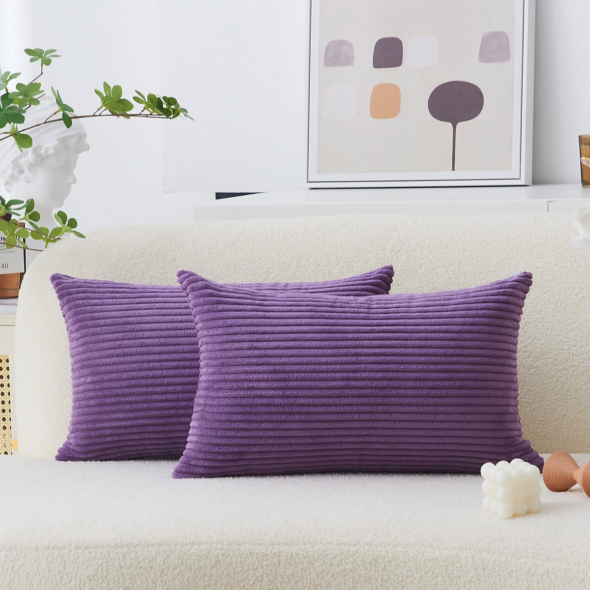 Home Brilliant Yellow Pillow Covers Summer Decorative Set of 2 Striped Corduroy Plush Velvet Throw Pillow Covers for Couch Decor, 18x18 inch, Light Yellow