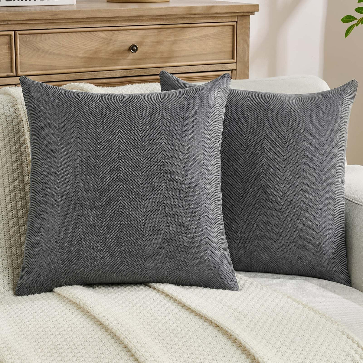 FUTEI Pack of 2 Chenille Throw Pillow Covers 18x18 Inch, Black