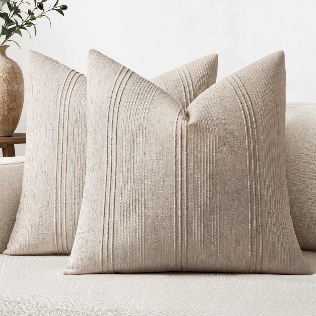 MIULEE Decorative Striped Throw Pillow Covers 20x20 Inch Olive Green 2 Pack