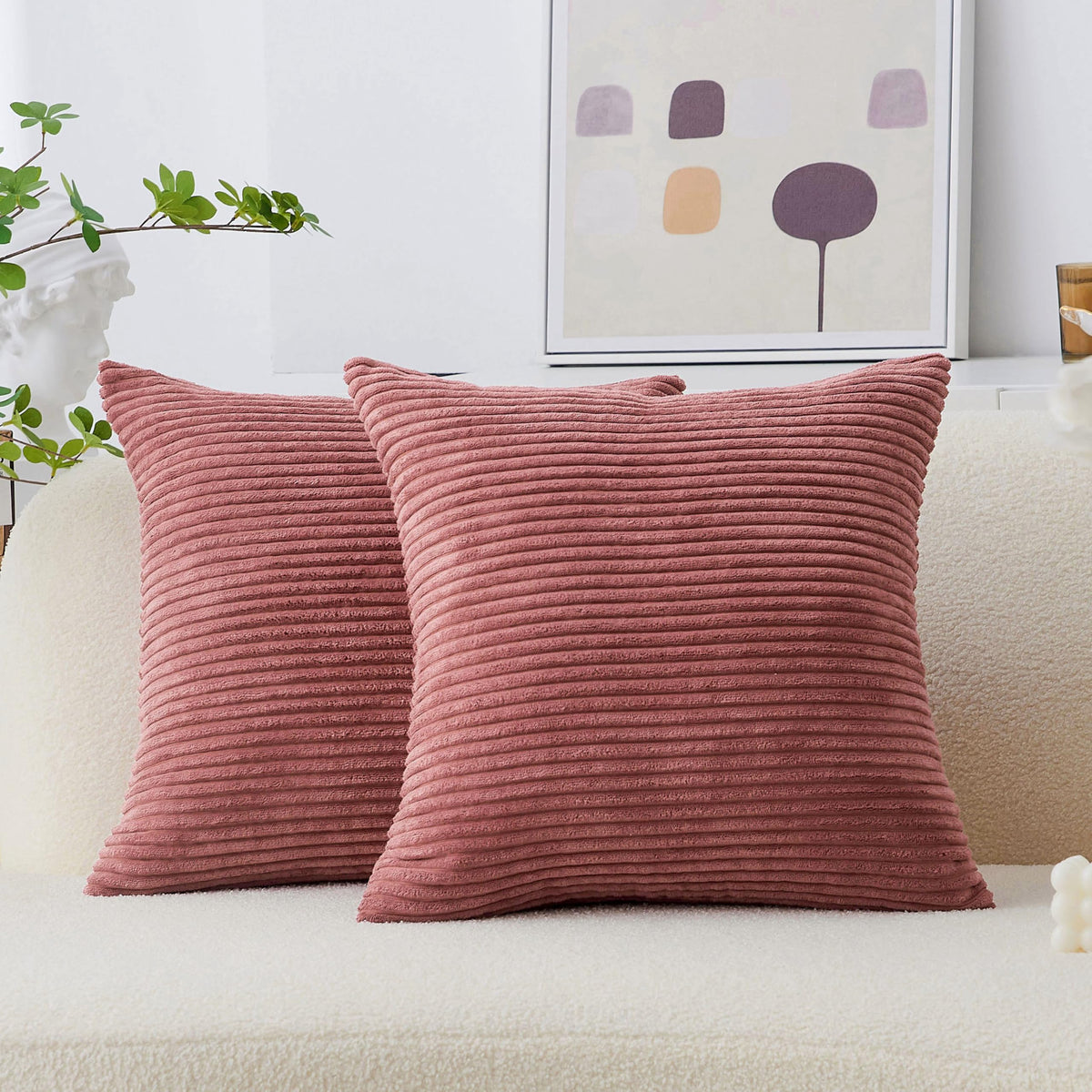 Home Brilliant Yellow Pillow Covers Summer Decorative Set of 2 Striped Corduroy Plush Velvet Throw Pillow Covers for Couch Decor, 18x18 inch, Light Yellow