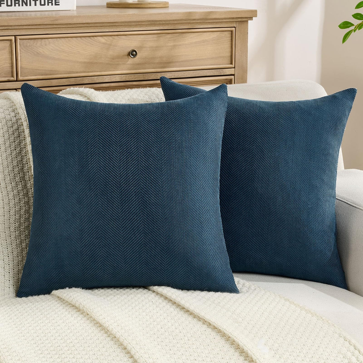 FUTEI Pack of 2 Chenille Throw Pillow Covers 18x18 Inch, Black