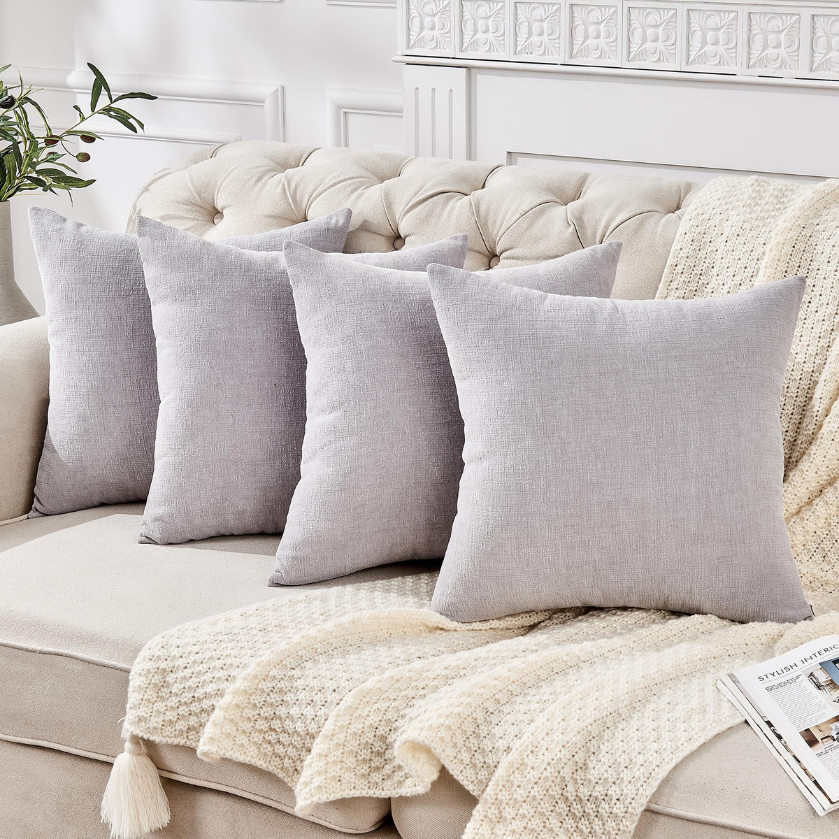 GAWAMAY Decorative Square Throw Pillow Covers 18"x18" Inch Set of 2, Super Soft Chenille Pillows Cover Fall Pillowcase for Living Room Bedroom Sofa Couch Cushion Cover Navy Blue 45x45cm (Only Covers)
