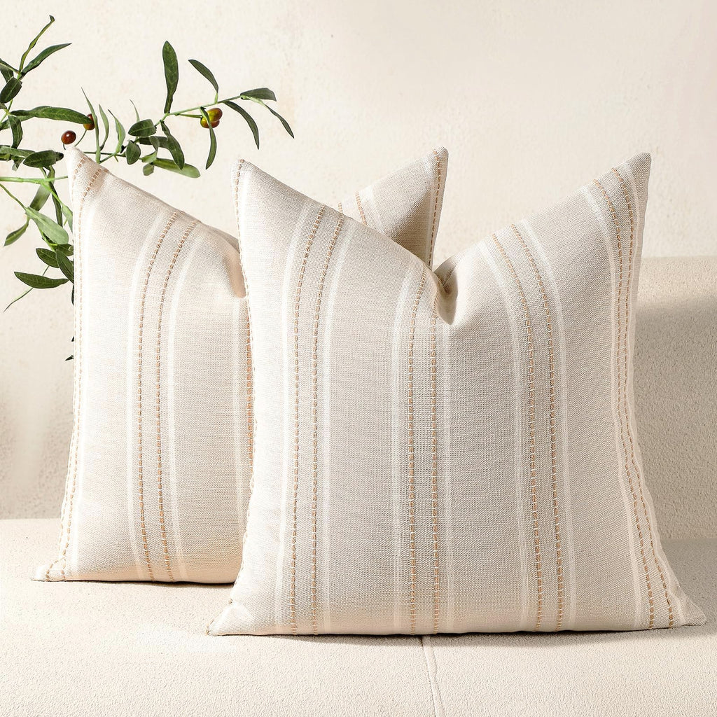 Hckot Decorative Throw Pillow Covers 20x20 Set of 2 Striped Pillow Covers