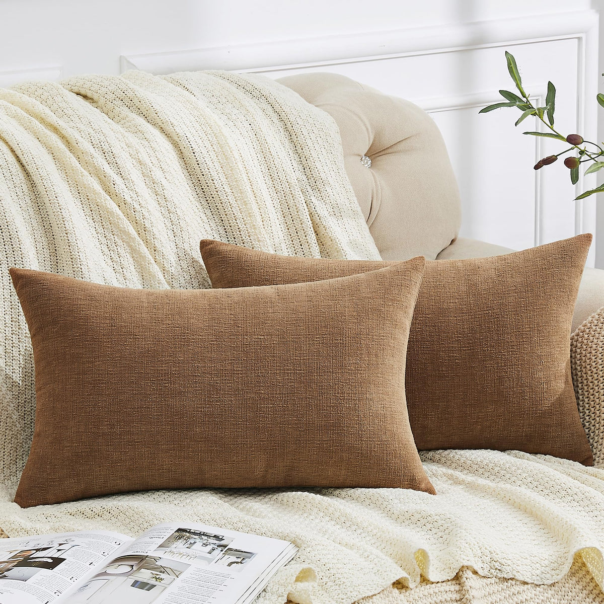 GAWAMAY Lumbar Support Pillow Decorative Rectangle Throw Pillow Covers 12"x20" Inch Set of 2, Soft Chenille Pillowcase for Living Room Bedroom Sofa Couch Cushion Cover Navy Blue 30x50cm (ONLY Covers)