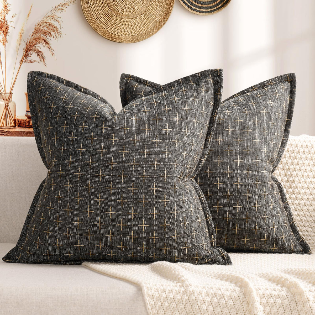 ZWJD Fall Pillow Covers 20x20 Set of 2 Soft Polyester Textured Rust Pillow Covers with Stylish Flange Edge Cozy Farmhouse Throw Pillows for Couch Bed Sofa Living Room Fall Decor