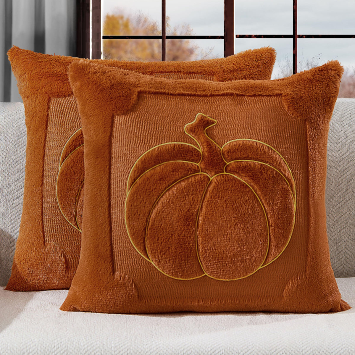 Allorry Fall Pillow Covers 18x18 2 Pack Beige Pumpkin Home Decor PT010A18