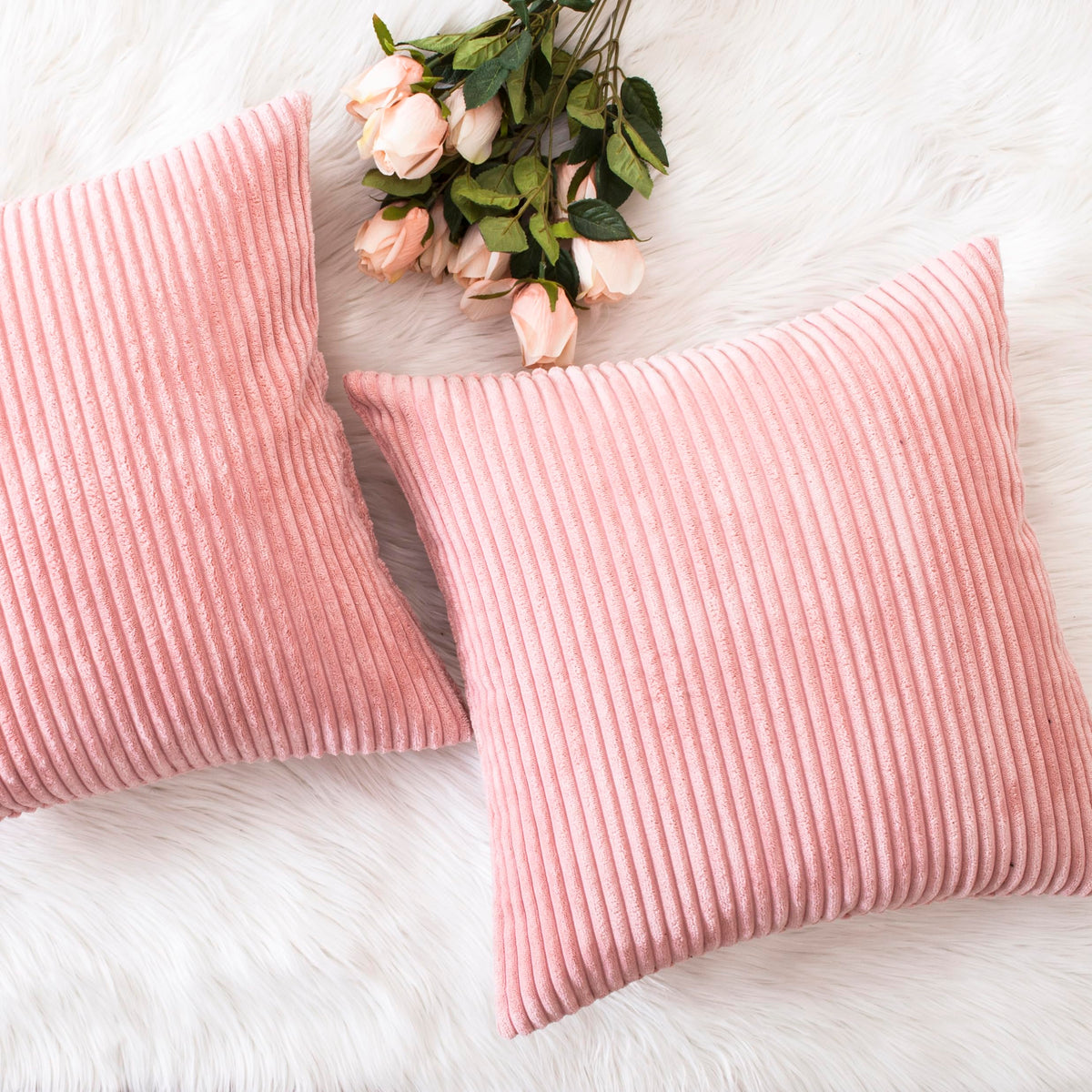 Home Brilliant Yellow Pillow Covers Summer Decorative Set of 2 Striped Corduroy Plush Velvet Throw Pillow Covers for Couch Decor, 18x18 inch, Light Yellow