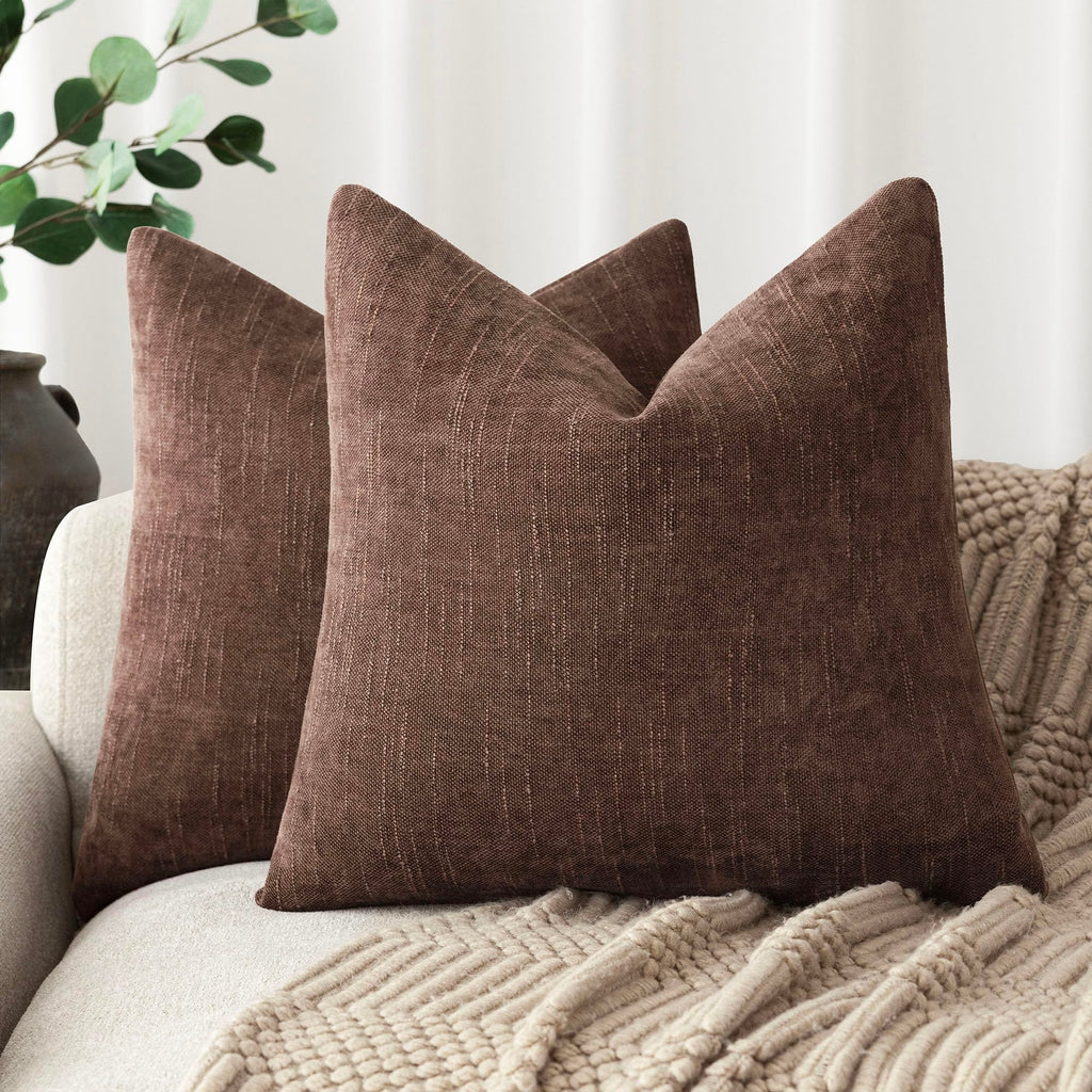 Foindtower Solid Textured Chenille Throw Pillow Covers 20x20 Inch,Taupe