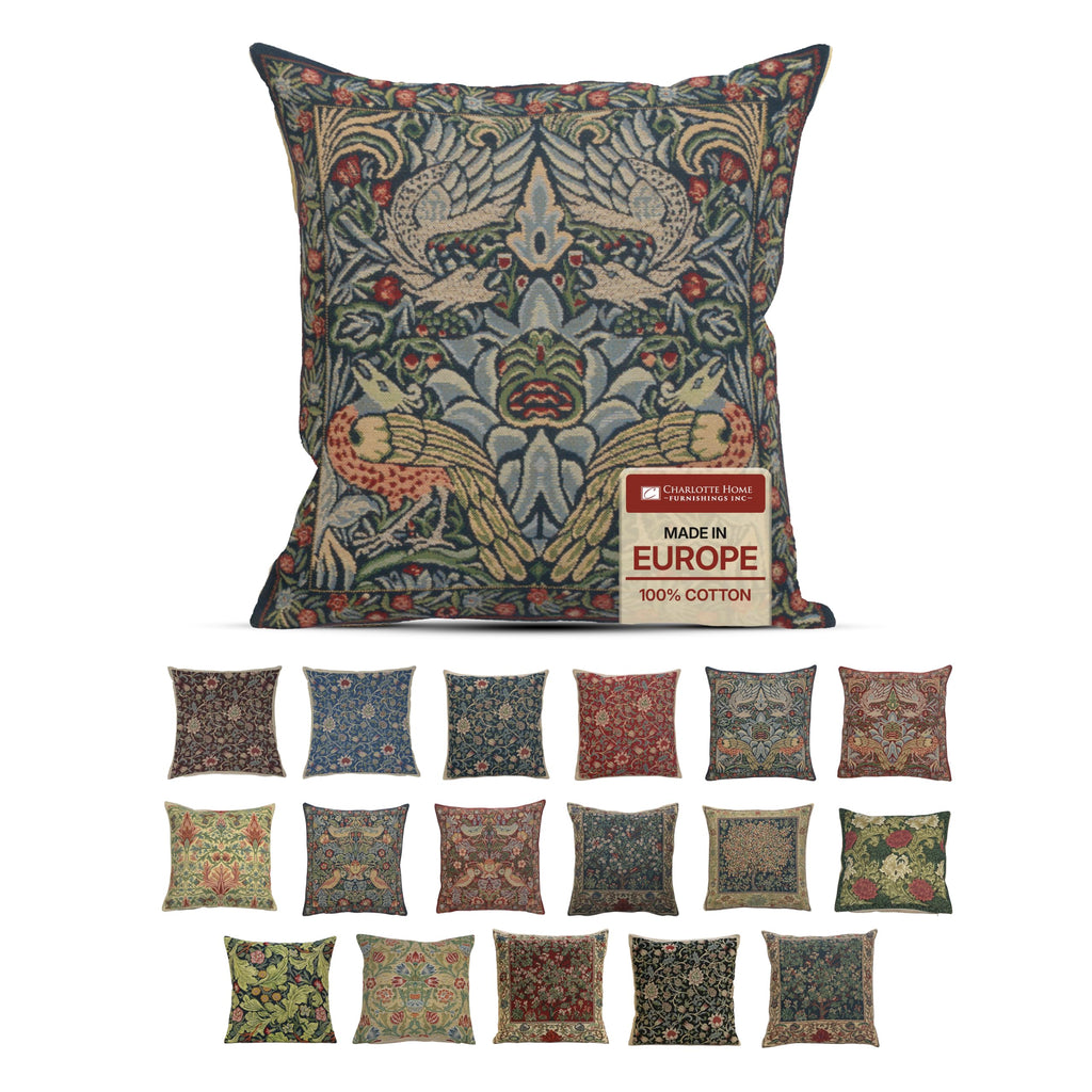 William Morris Fleurs de Morris Red Tapestry Throw Pillow Cover 16 x 16 in